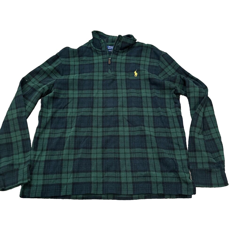 Polo Ralph Lauren Plaid Estate Rib Pullover Sweater Adult L Black Watch Tartan